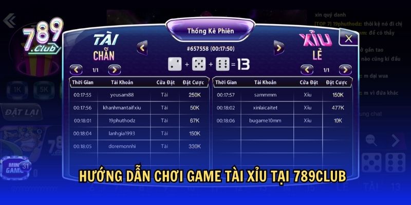 Hướng dẫn chơi game tài xỉu tại 789Club